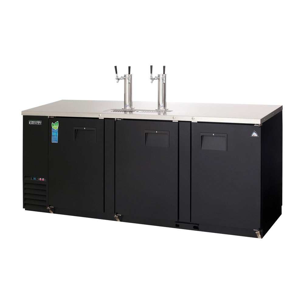 Everest Side Mount 4 Keg Direct Draw Beer Dispenser, 90" (Two 2-Faucet Towers) - Black Exterior, 32 cu. ft.
