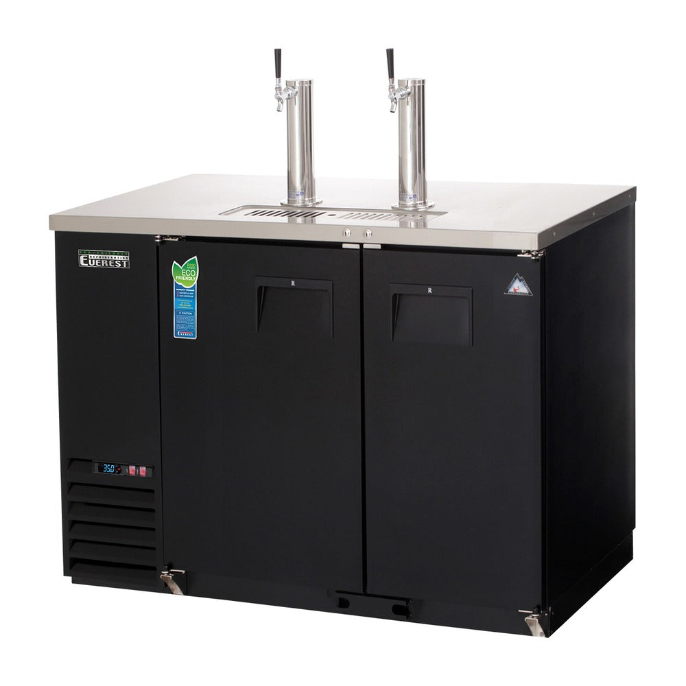 Everest Side Mount 2 Keg Direct Draw Beer Dispenser, 48" Length, 24" Depth (Two 1-Faucet Towers) - Black Exterior, 13 cu. ft.