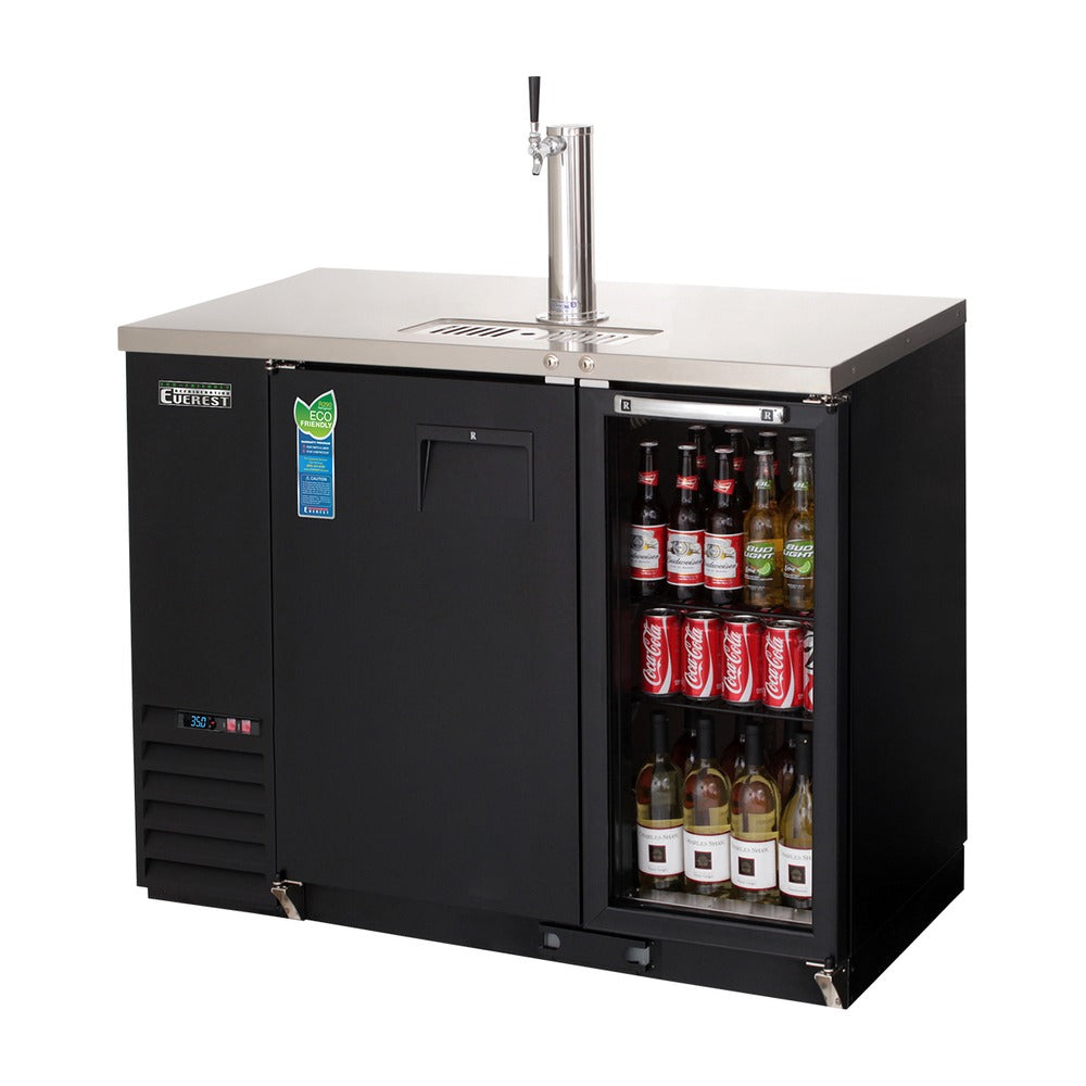 Everest 2 Door Side Mount (1 glass) Back Bar & Beer Dispenser, 48" Length, 24" Depth (One 1-Faucet Tower) - Black Exterior, 13 cu. ft.