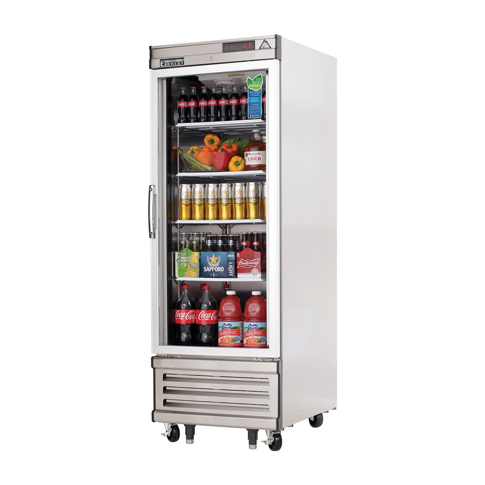 Everest 1 Glass Door Bottom Mount Stainless Steel Reach-In Refrigerator, 27", 21 cu. ft.