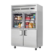 Everest 2 Section - 4 Half Door Top Mount Stainless Steel Reach-In Refrigerator, Top Glass & Bottom Solid, 49 3/4", 48 cu. ft.