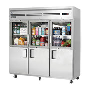 Everest 3 Section - 6 Half Door Top Mount Stainless Steel Reach-In Refrigerator, Top Glass & Bottom Solid, 75", 71 cu. ft.
