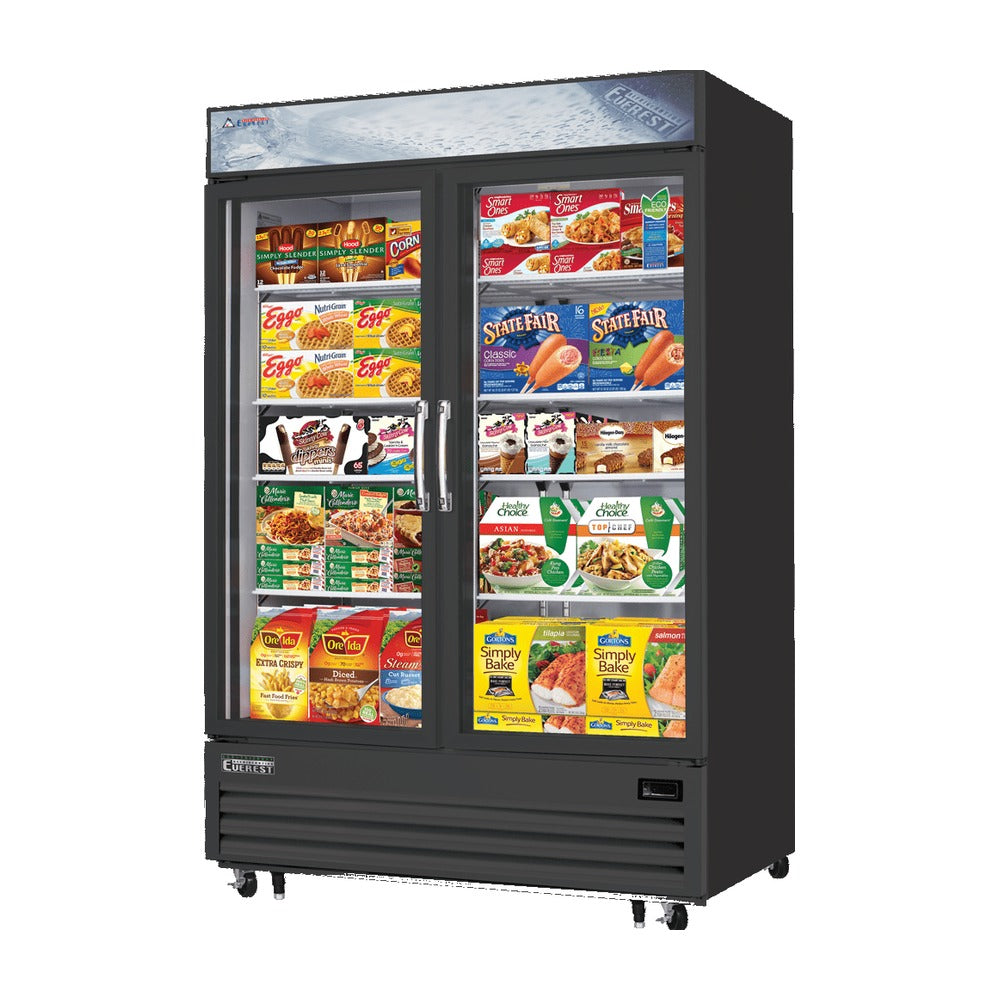 Everest 2 Glass Door Bottom Mount Freezer, 48 cu ft - Black Exterior
