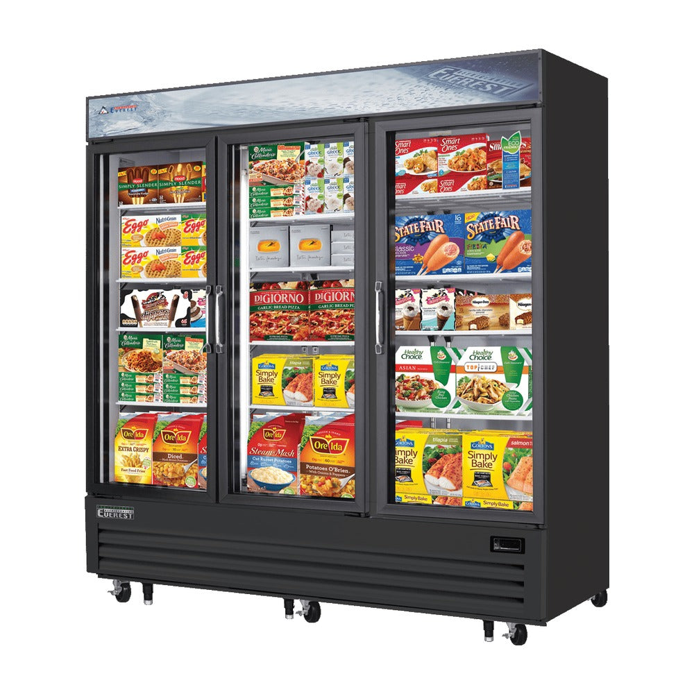 Everest 3 Glass Door Bottom Mount Freezer, 69 cu ft - Black Exterior