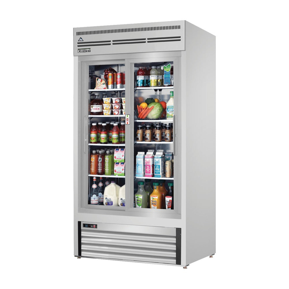 Everest 2 Door Bottom Mount Refrigerator Merchandiser (Sliding), 33 cu ft - Stainless Steel Interior & Exterior