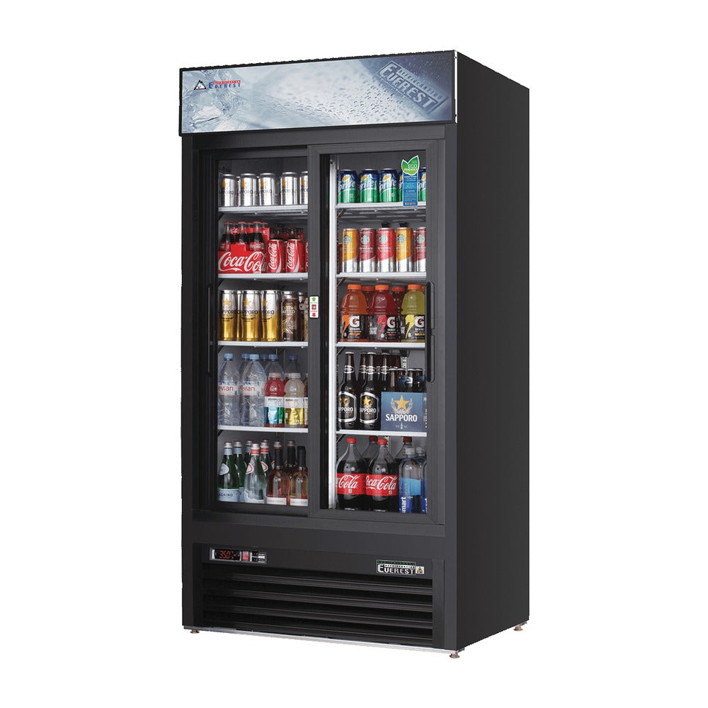 Everest 2 Door Bottom Mount Refrigerator Merchandiser (Sliding), 33 cu ft - Black Exterior
