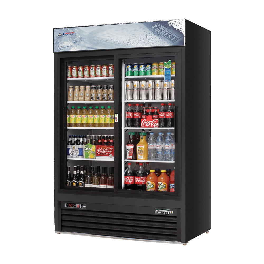 Everest 2 Door Bottom Mount Refrigerator Merchandiser (Sliding), 48 cu ft - Black Exterior