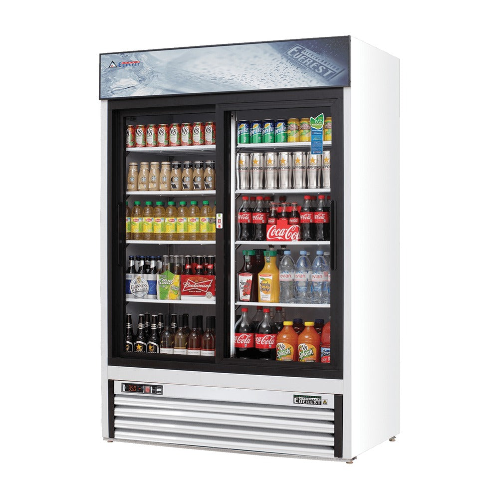 Everest 2 Door Bottom Mount White Refrigerator Merchandiser (Sliding), 48 cu ft