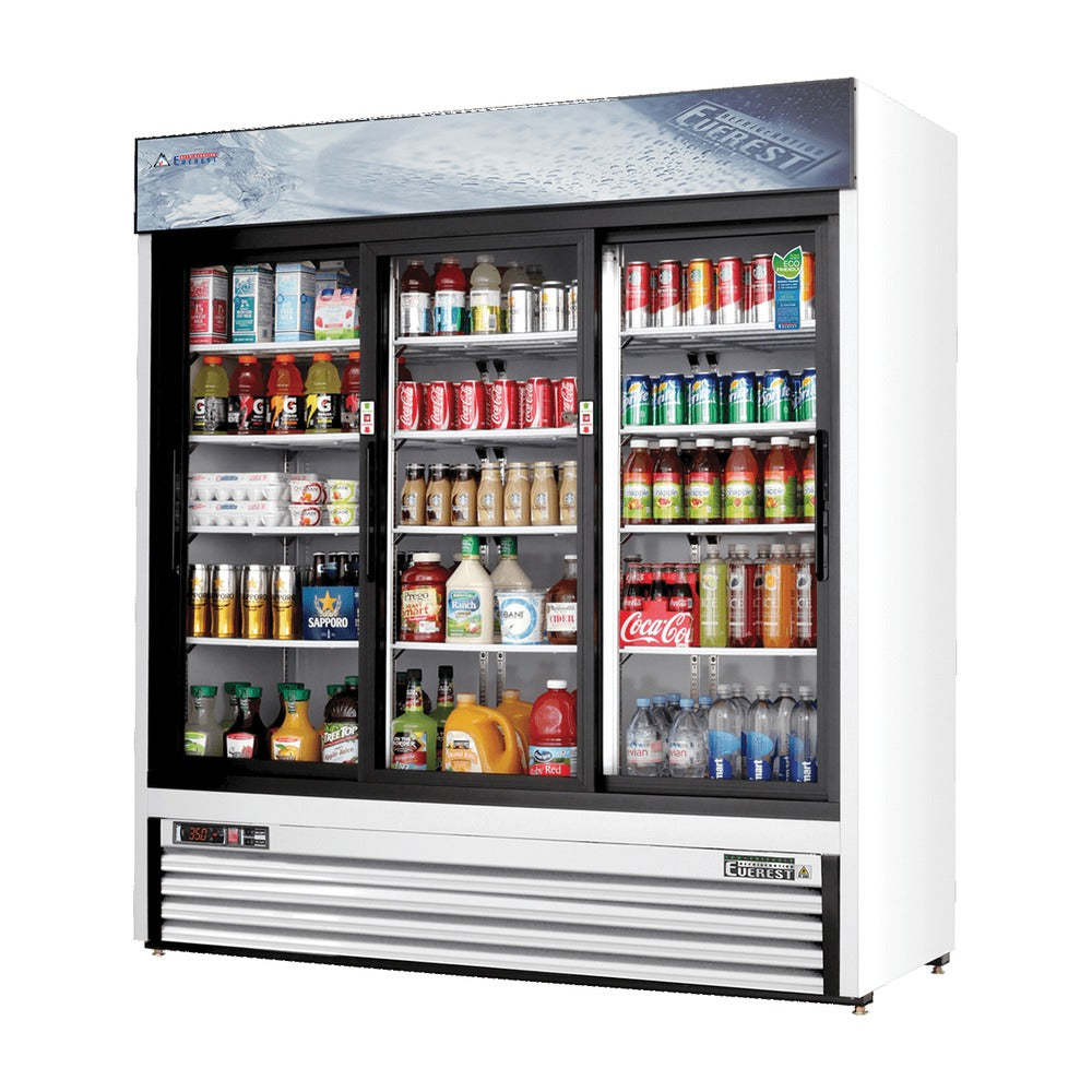 Everest 3 Door Bottom Mount White Refrigerator Merchandiser (Sliding), 69 cu ft
