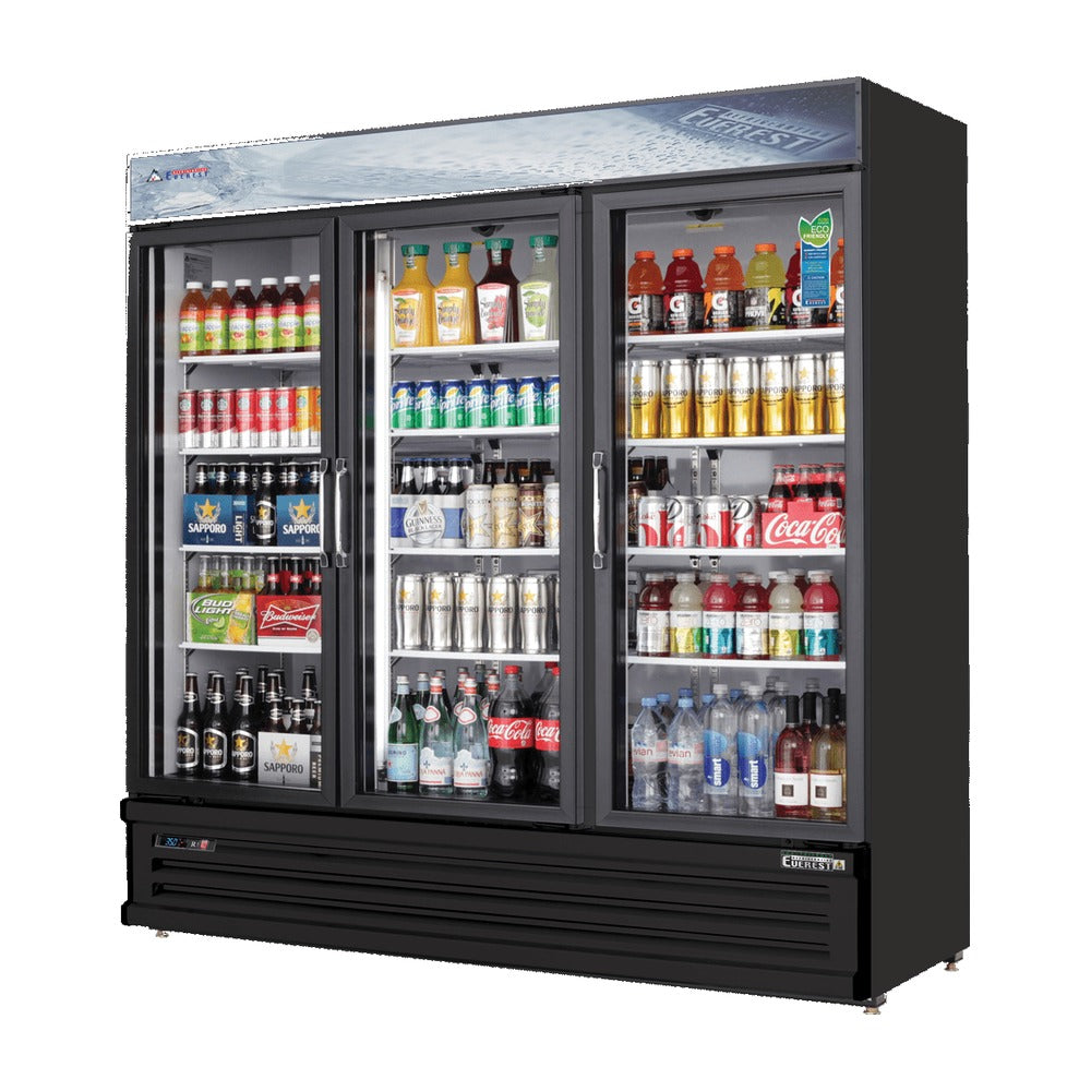 Everest 3 Door Bottom Mount Refrigerator Merchandiser (Swing), 69 cu ft - Black Exterior