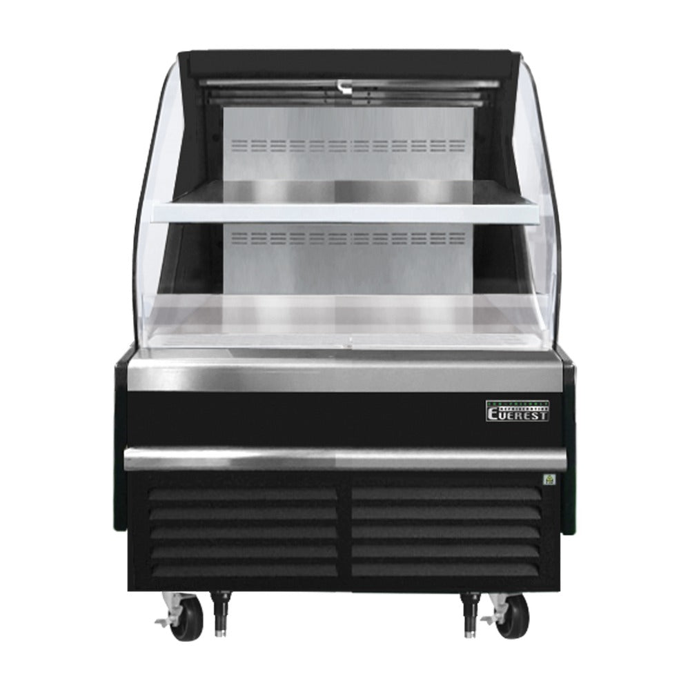 Everest Bottom Mount Horizontal Open Air Merchandiser, 37 1/4" Length, 34 1/4" Depth, 46" Height - Black Exterior, 7.4 cu. ft.