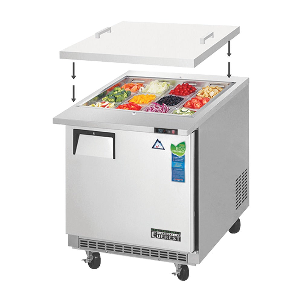 Everest 1 Solid Door Back Mount Stainless Steel Open Top Prep Table, 27 1/2" (Mega Top), 8 cu. ft.