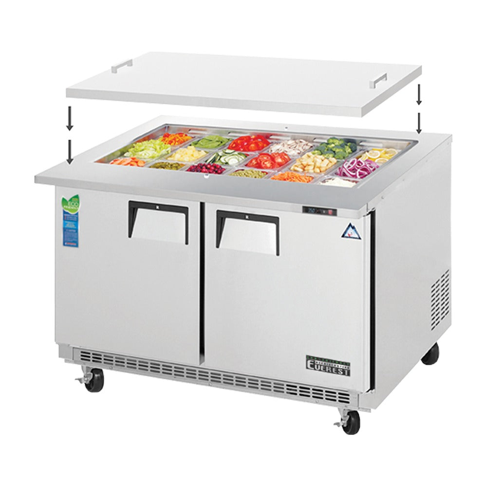 Everest 2 Solid Door Back Mount Stainless Steel Open Top Prep Table, 47 1/2" (Mega Top), 13 cu. ft.