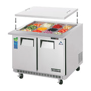 Everest 2 Solid Door Back Mount Stainless Steel Open Top Prep Table, 35 1/2" (Mega Top), 10 cu. ft.