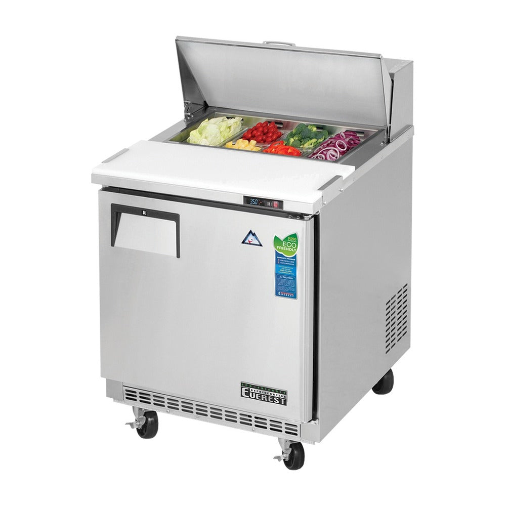Everest 1 Solid Door Back Mount Stainless Steel Sandwich Prep Table, 27 1/2", 8 cu. ft.