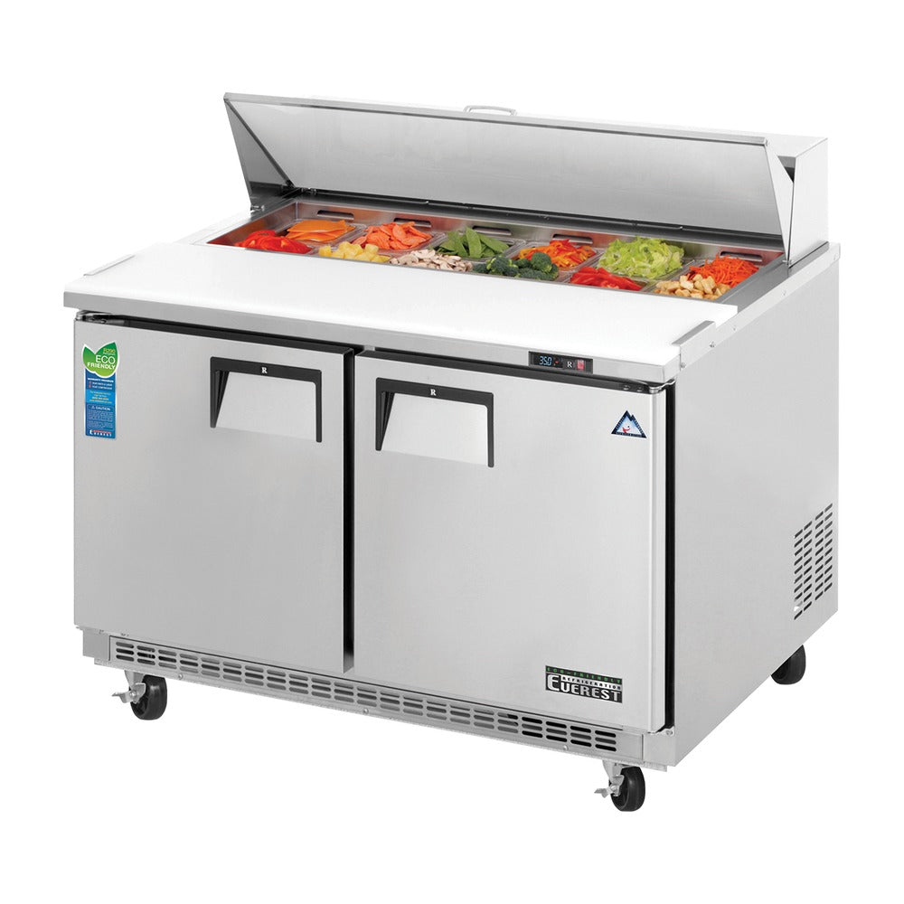 Everest 2 Solid Door Back Mount Stainless Steel Sandwich Prep Table, 47 1/2", 13 cu. ft.