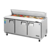Everest 3 Solid Door Back Mount Stainless Steel Sandwich Prep Table, 71 1/2", 19 cu. ft.