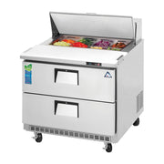 Everest 1 Section 2 Drawer Back Mount Stainless Steel Sandwich Prep Table, 35 1/2", 10 cu. ft.