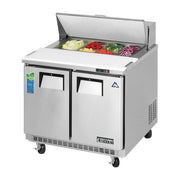 Everest 2 Solid Door Back Mount Stainless Steel Sandwich Prep Table, 35 1/2", 10 cu. ft.