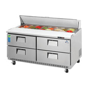 Everest 2 Section 4 Drawer Back Mount Stainless Steel Sandwich Prep Table, 59 1/2", 16 cu. ft.