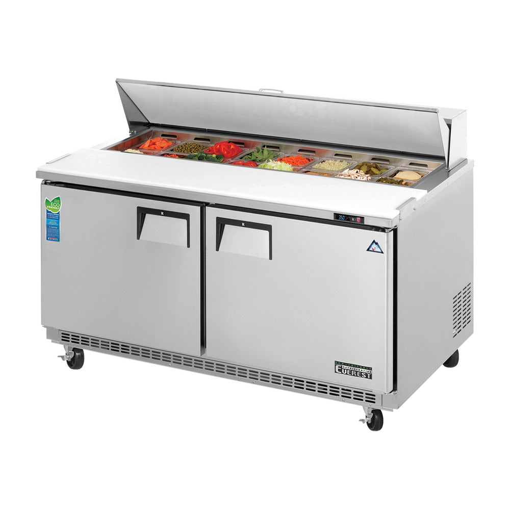 Everest 2 Solid Door Back Mount Stainless Steel Sandwich Prep Table, 59 1/2", 16 cu. ft.