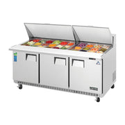 Everest 3 Solid Door Back Mount Stainless Steel Sandwich Prep Table, 71 1/2" (Mega Top), 19 cu. ft.