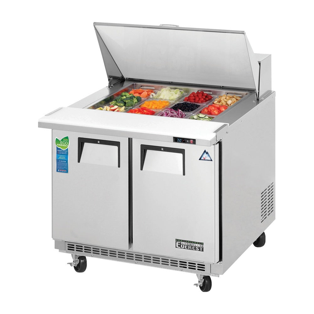 Everest 2 Solid Door Back Mount Stainless Steel Sandwich Prep Table, 35 1/2" (Mega Top), 10 cu. ft.