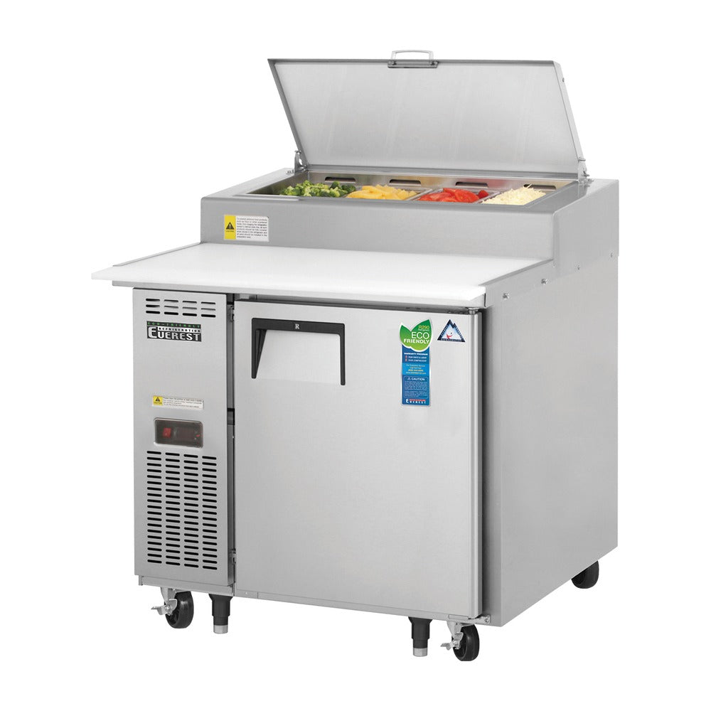 Everest 1 Solid Door Side Mount Stainless Steel Pizza Prep Table, 35 1/2", 9 cu. ft.