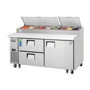 Everest 2 Section 1 Solid Door Side Mount Stainless Steel & 2 Drawer Combo Pizza Prep Table, 71 1/2", 23 cu. ft.