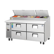 Everest 2 Section 4 Drawer Side Mount Stainless Steel Pizza Prep Table, 71 1/2", 23 cu. ft.