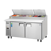 Everest 2 Solid Door Side Mount Stainless Steel Pizza Prep Table, 71 1/2", 23 cu. ft.