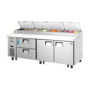 Everest 3 Section 2 Solid Door Side Mount Stainless Steel & 2 Drawer Combo Pizza Prep Tables, 93", 30 cu. ft.