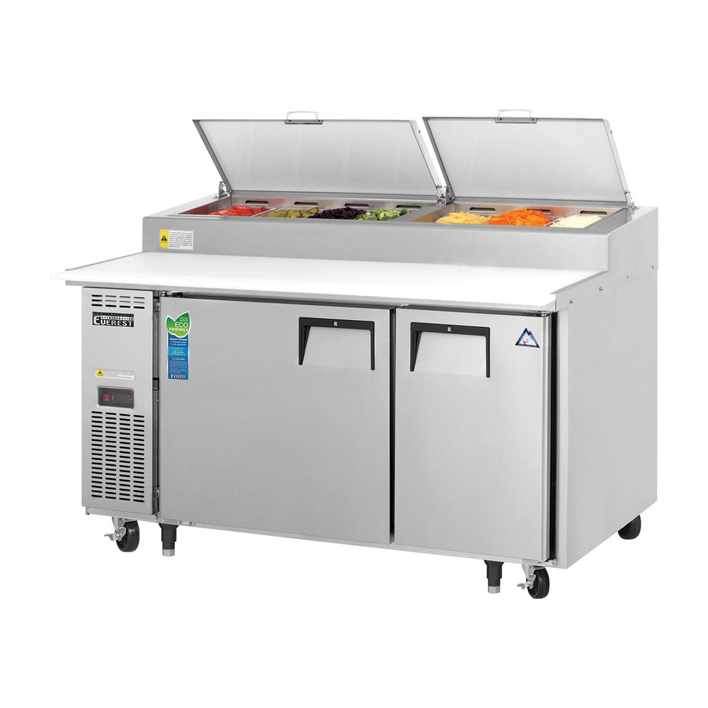 Everest 2 Solid Door Side Mount Stainless Steel Pizza Prep Table, 59 1/2", 16 cu. ft.