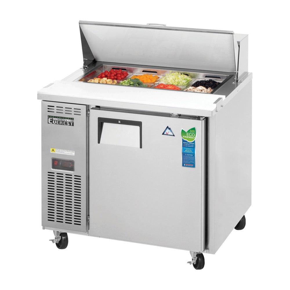 Everest 1 Solid Door Side Mount Stainless Steel Sandwich Prep Table 35 1/2" Length, 24" Depth