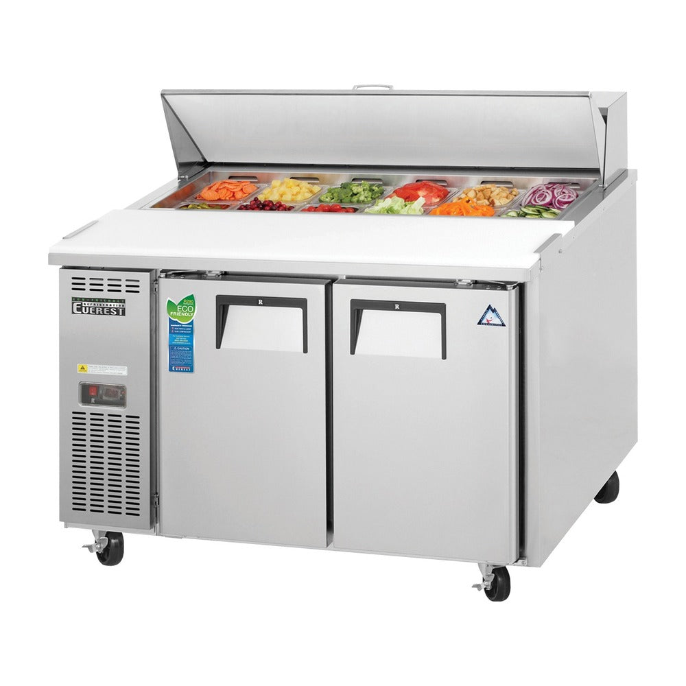 Everest 2 Solid Door Side Mount Stainless Steel Sandwich Prep Table, 47 1/2", 13 cu. ft.