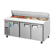Everest 3 Solid Door Side Mount Stainless Steel Sandwich Prep Table, 71 1/2", 21 cu. ft.