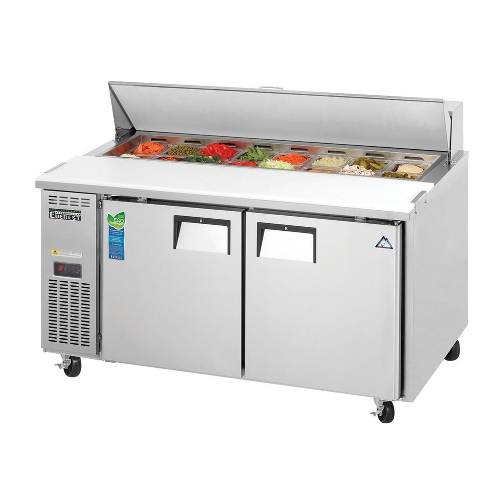 Everest 2 Solid Door Side Mount Stainless Steel Sandwich Prep Table, 59 1/2", 17 cu. ft.