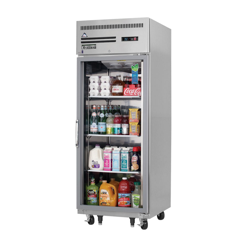 Everest 1 Glass Door Top Mount Stainless Steel Reach-In Refrigerator, 29 1/4", 23 cu. ft.