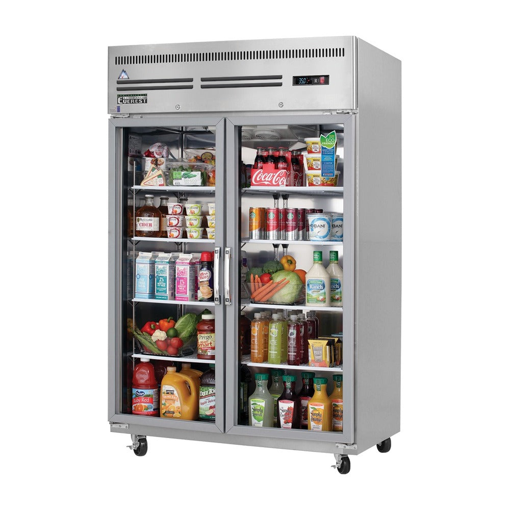 Everest 2 Glass Door Top Mount Stainless Steel Reach-In (Swing) Refrigerator, 49 3/4", 48 cu. ft.