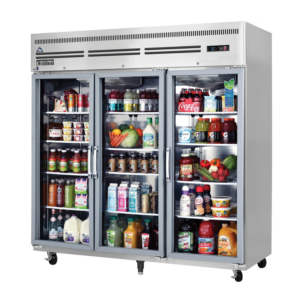 Everest 3 Glass Door Top Mount Stainless Steel Reach-In (Swing) Refrigerator, 75", 71 cu. ft.