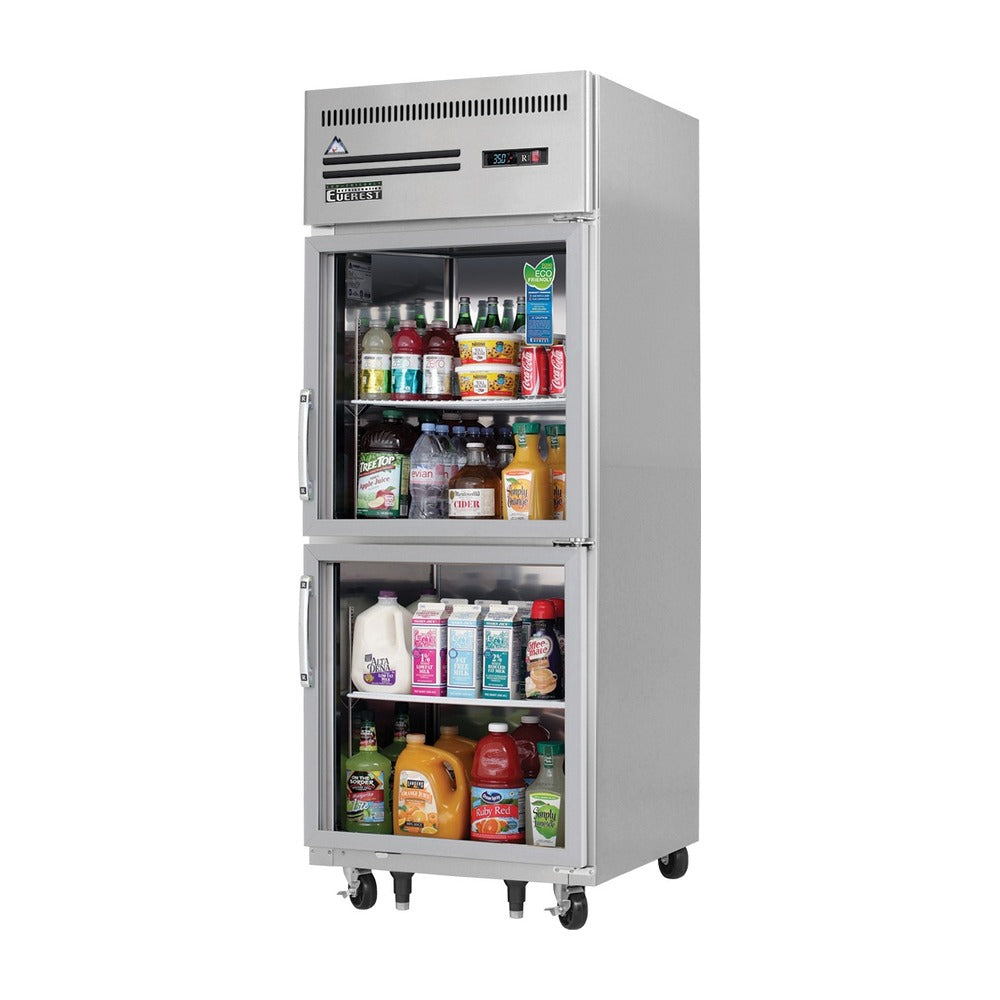 Everest 1 Section Half Glass Door Top Mount Stainless Steel Reach-In Refrigeraton, 29 1/4", 23 cu. ft.
