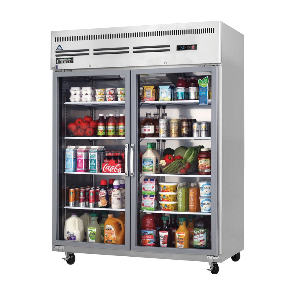 Everest 2 Wide Glass Door Top Mount Stainless Steel Reach-In (Swing) Refrigerator, 59", 55 cu. ft.
