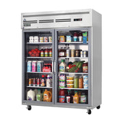 Everest 2 Wide Glass Door Top Mount Stainless Steel Reach-In (Swing) Refrigerator, 59", 55 cu. ft.