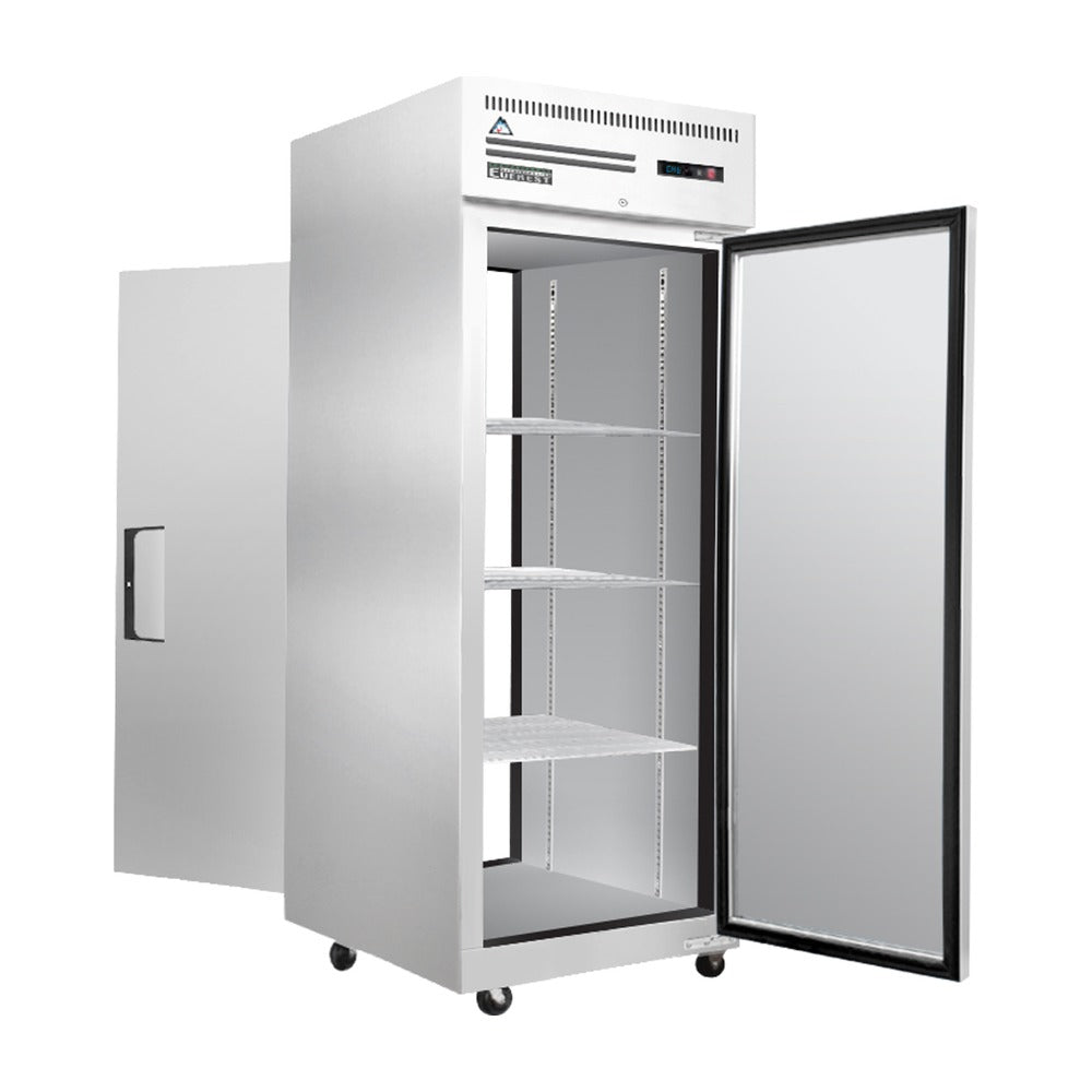 Everest 1 Section - 1 Front Solid Door Top Mount Stainless Steel & 1 Rear Solid Door Pass-Thru Refrigerator, 29 1/4"