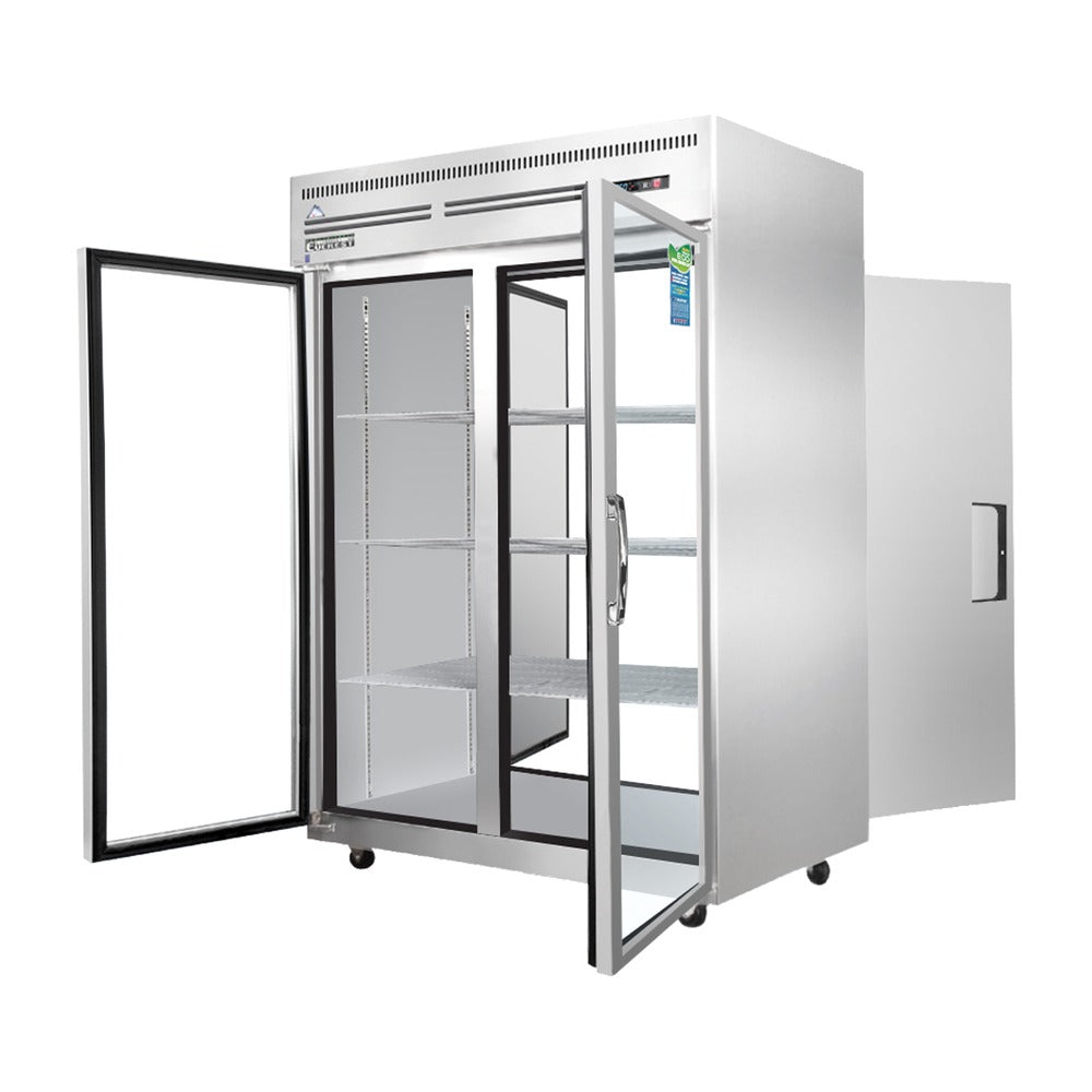 Everest 2 Section - 2 Front Glass Door Top Mount Stainless Steel & 2 Rear Solid Door Pass-Thru Refrigerator, 49 5/8"
