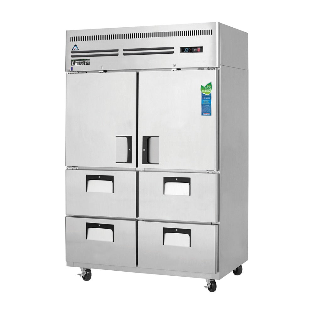Everest 2 Section - 2 Half Dr (LFT Top Mount Stainless Steel Reach-In & RT; Top) & 4 Drawer (LFT & RT; Bottom 2 each) Refrigerator, 49 3/4", 48 cu. ft.