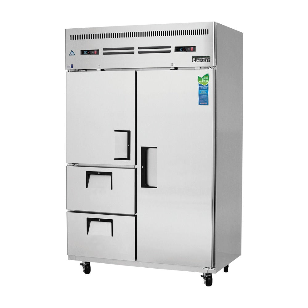 Everest 2 Section - 1 Half Dr & 2 Drawer Top Mount Stainless Steel Reach-In (LFT; Ref), 1 Full Dr (RT; Fzr) Dual Temp, 49 3/4", 22 (R), 22 (F) cu. ft.