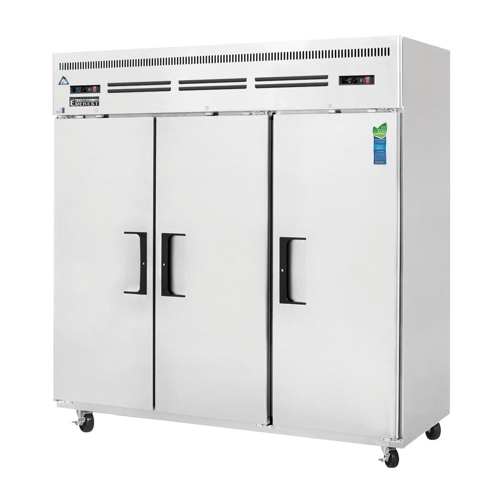 Everest 3 Solid Door Top Mount Stainless Steel Reach-In (2/3 Ref & 1/3 Fzr) Dual Temp, 75", 46 (R), 22(F) cu. ft.