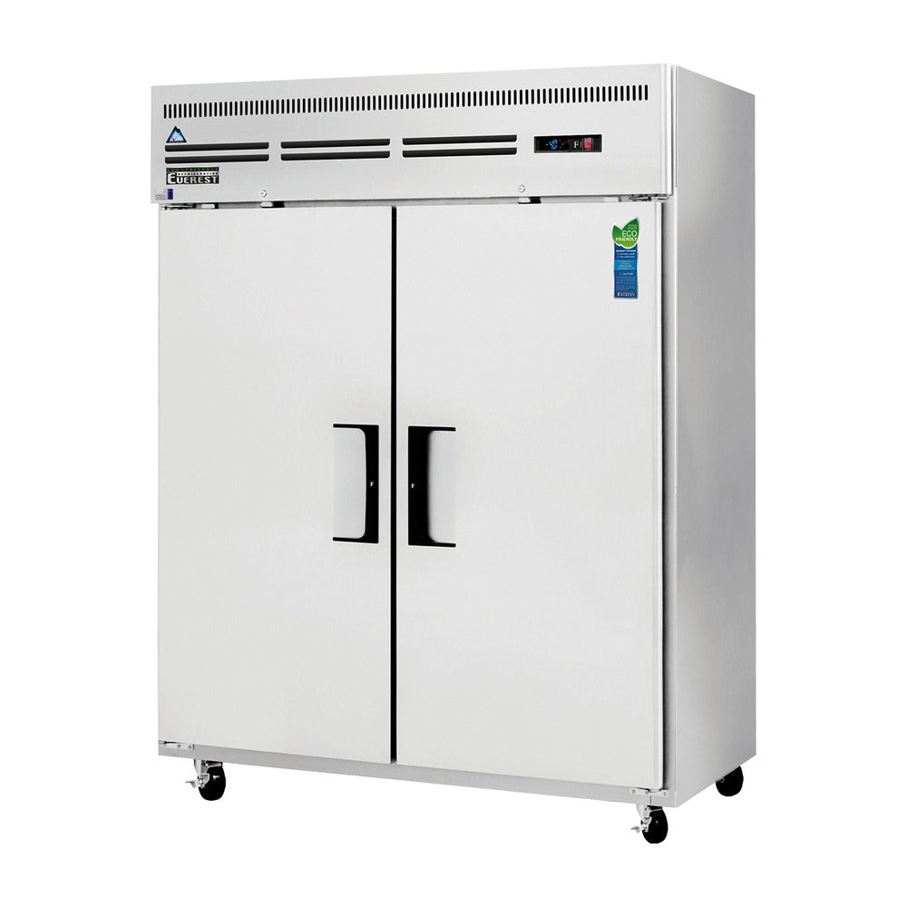 Everest 2 Wide Solid Door Top Mount Stainless Steel Reach-In Freezer, 59", 55 cu. ft.