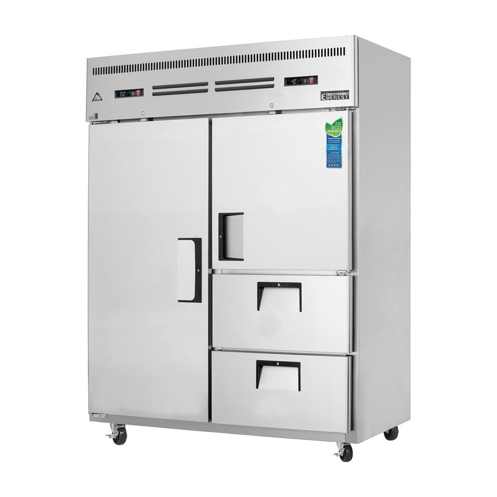Everest 2 Wide Section - 1 Full Dr (LFT Top Mount Stainless Steel Reach-In ; Ref), 1 Half Dr (RT Top; Fzr) & 2 Drawer (RT Bottom; Ref) 3/4 Ref & 1/4 Fzr Dual Temp, 59", 39 (R), 13 (F) cu. ft.